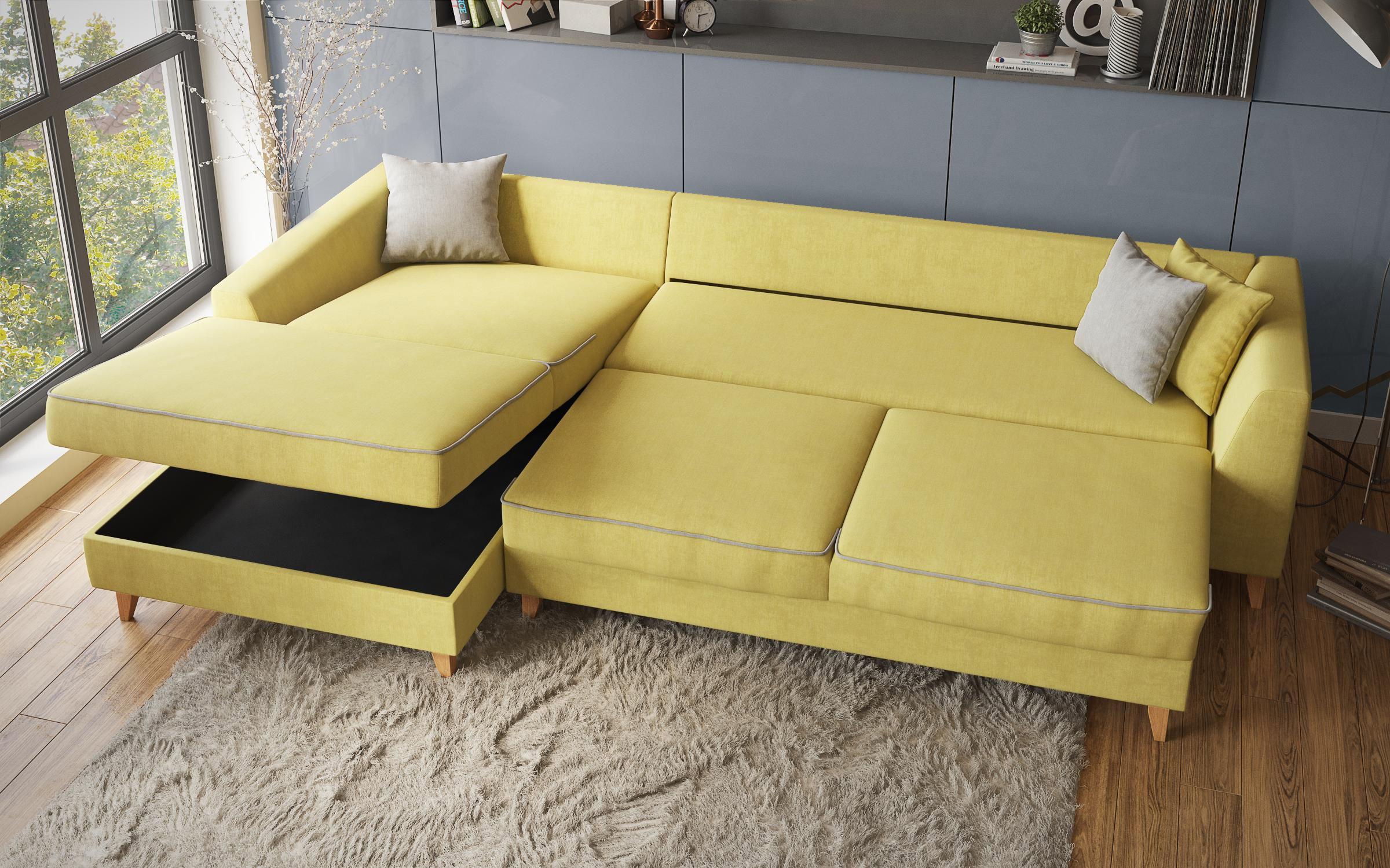 Γωνιακός καναπές - κρεβάτι Bolonia, κίτρινο  3